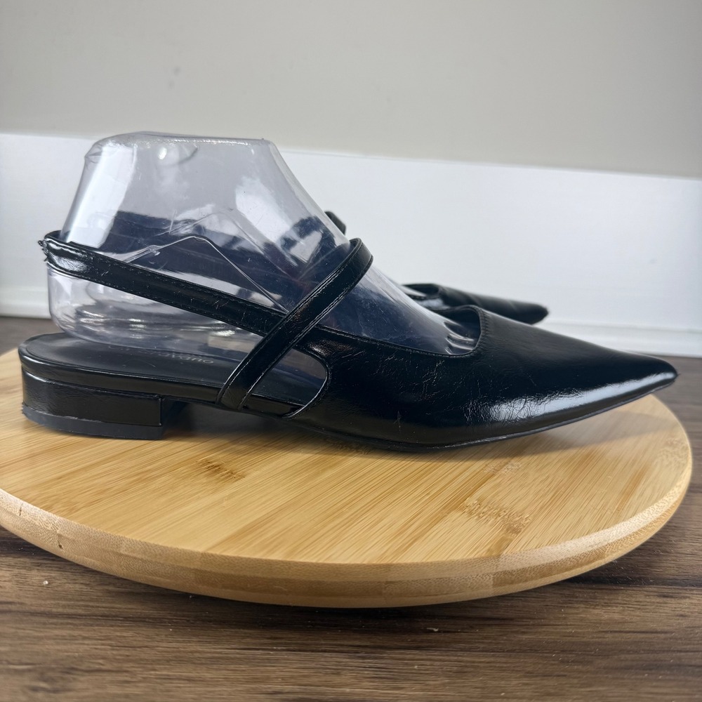 Good C.Paravano Pointed Toe Slingback Flats Women 39 Black Mary Jane Strap